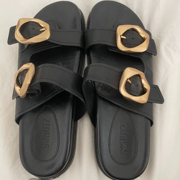 SCHUTZ Shoes - Schutz Black and Gold Sandals Size 9.5